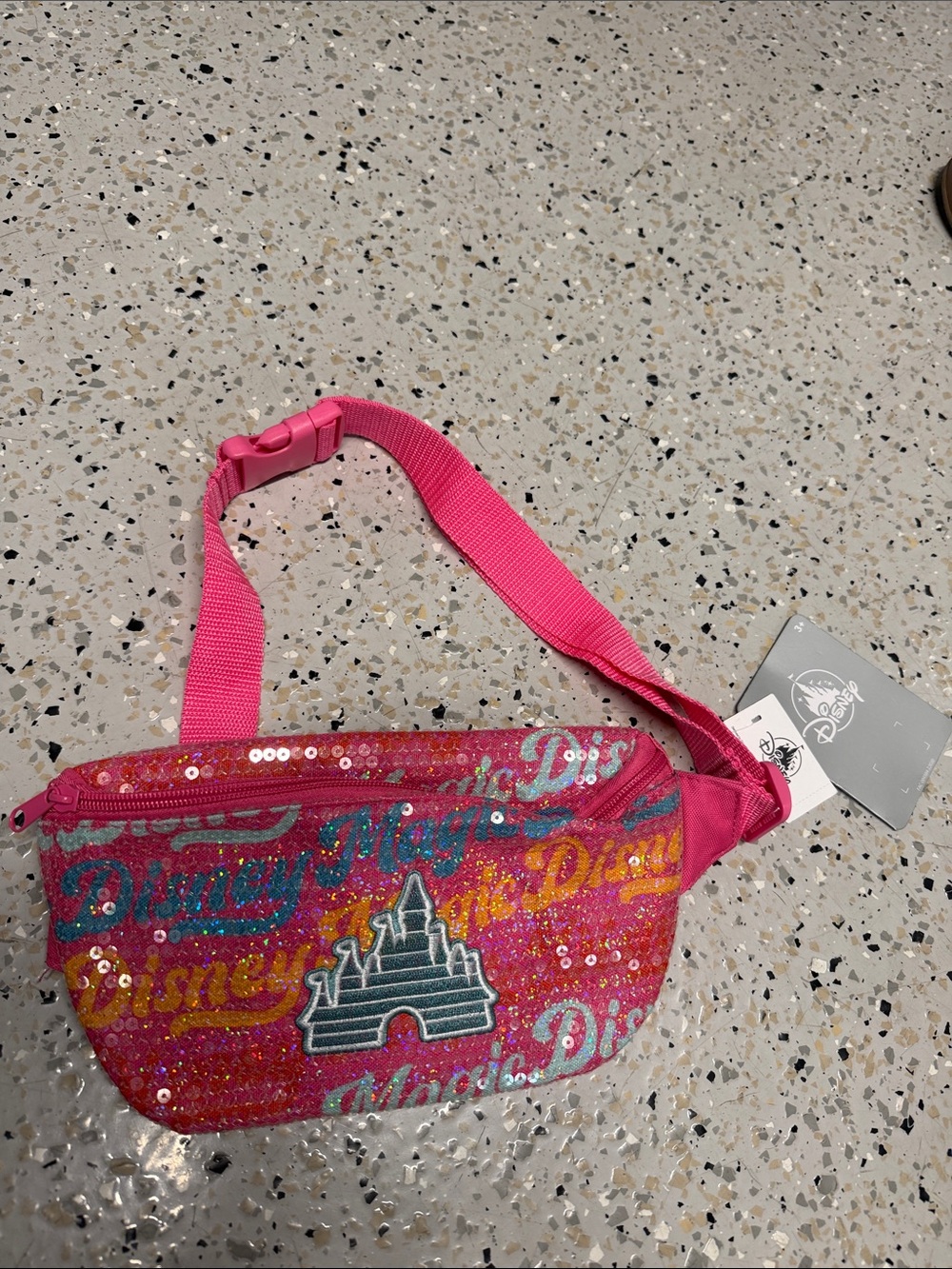 Disney Pink Sequin Belt Bag with Castle Patch